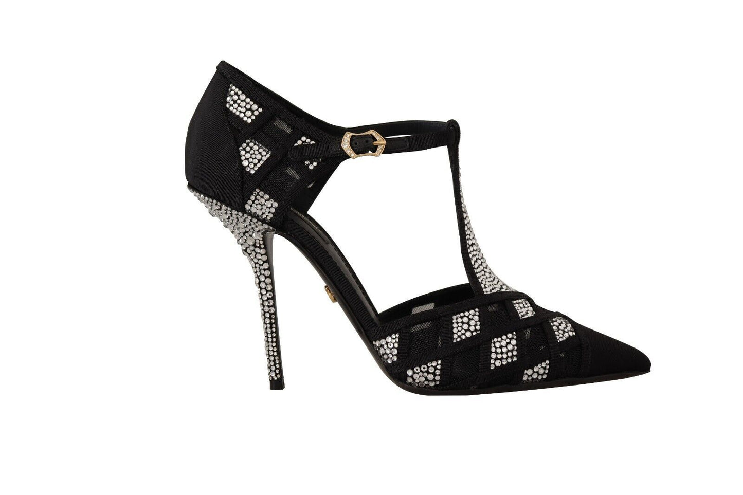 Dolce & Gabbana Black Crystals T-strap Heels Pumps Shoes by Dolce & Gabbana