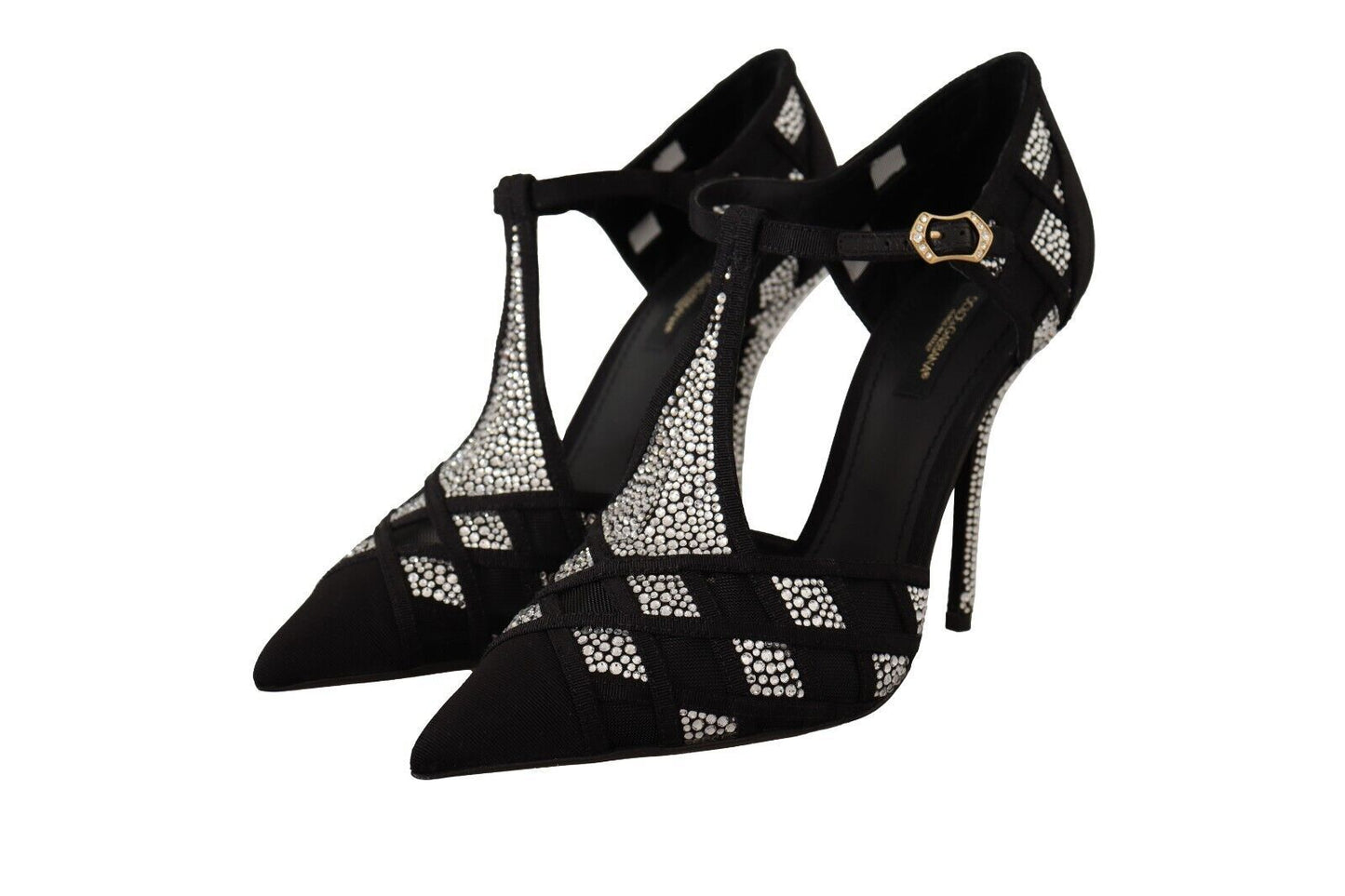 Dolce & Gabbana Black Crystals T-strap Heels Pumps Shoes by Dolce & Gabbana