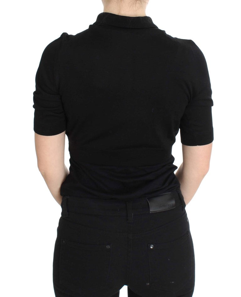 Dolce & Gabbana Élégant haut polo en soie noire à fleurs