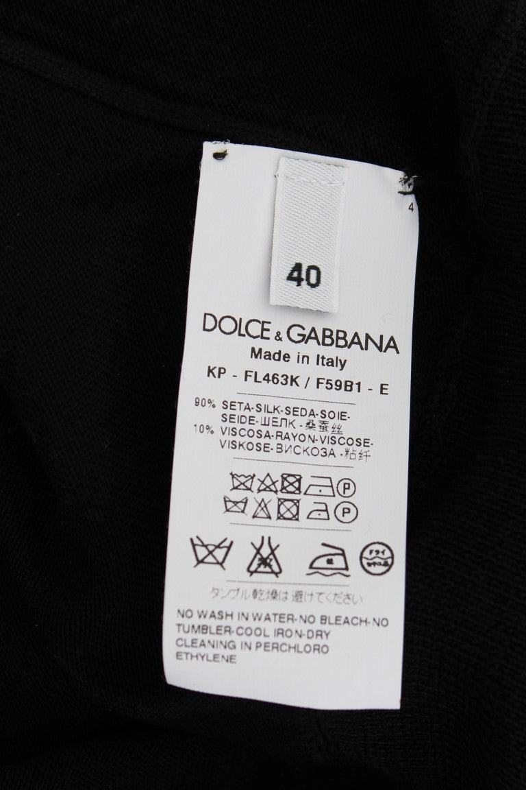 Dolce & Gabbana Élégant haut polo en soie noire à fleurs