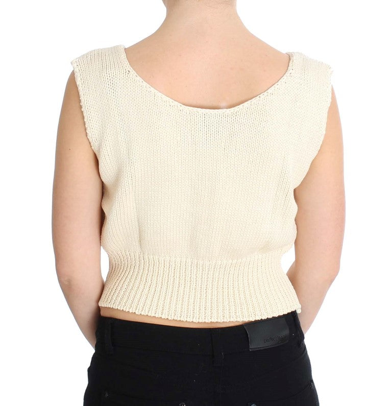Pull sans manches en tricot beige PINK MEMORIES