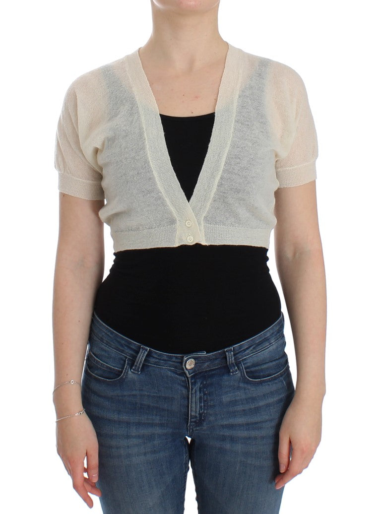 Pull court blanc cassé élégant en mélange de laine et d'alpaga Ermanno Scervino