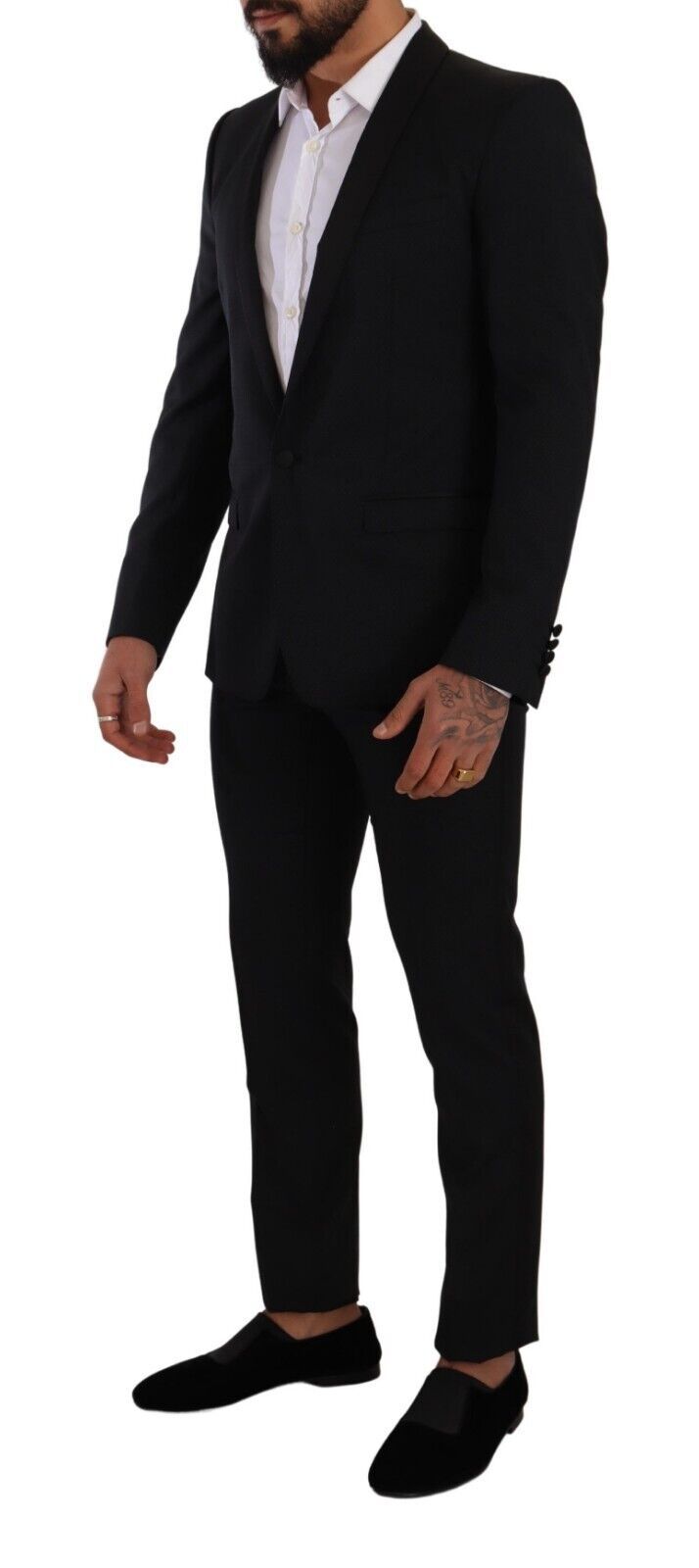 Costume élégant en laine et soie à motifs noirs Dolce & Gabbana