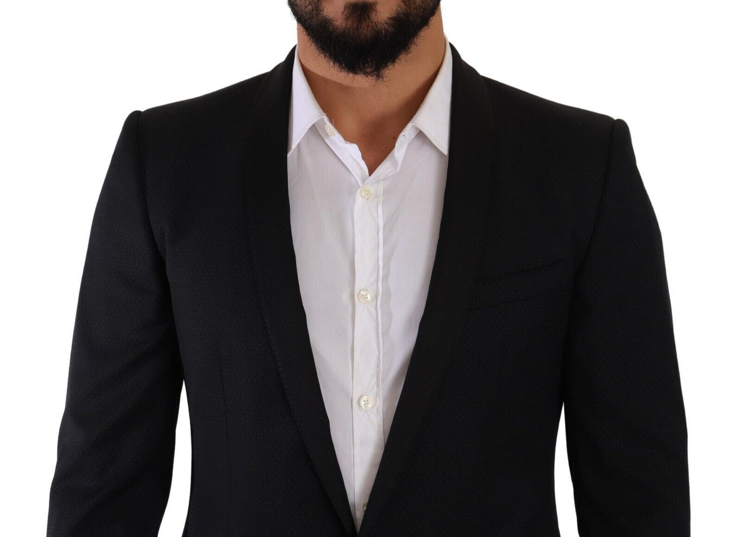 Costume élégant en laine et soie à motifs noirs Dolce & Gabbana