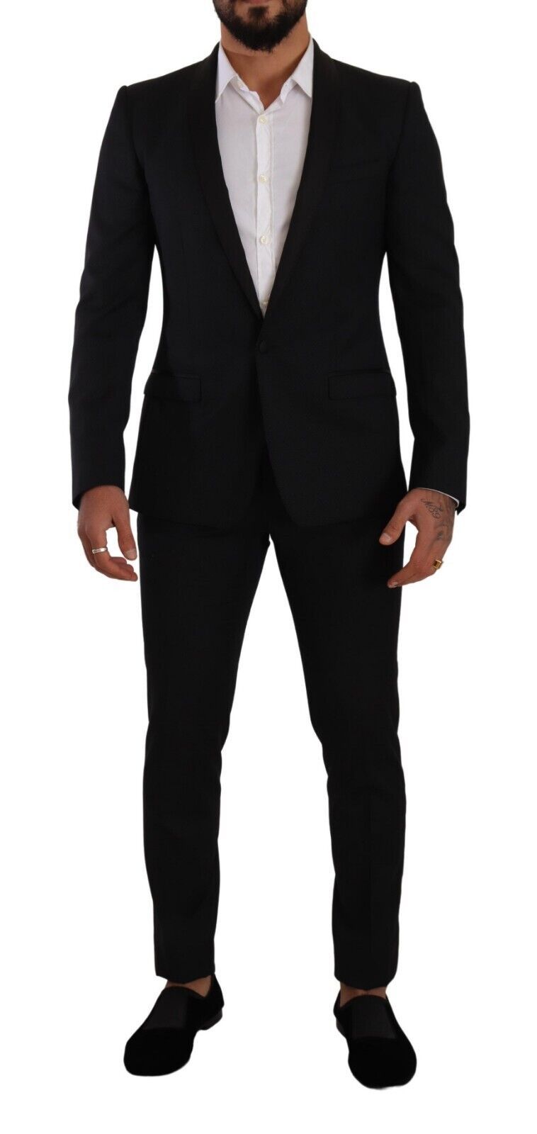 Costume élégant en laine et soie à motifs noirs Dolce & Gabbana
