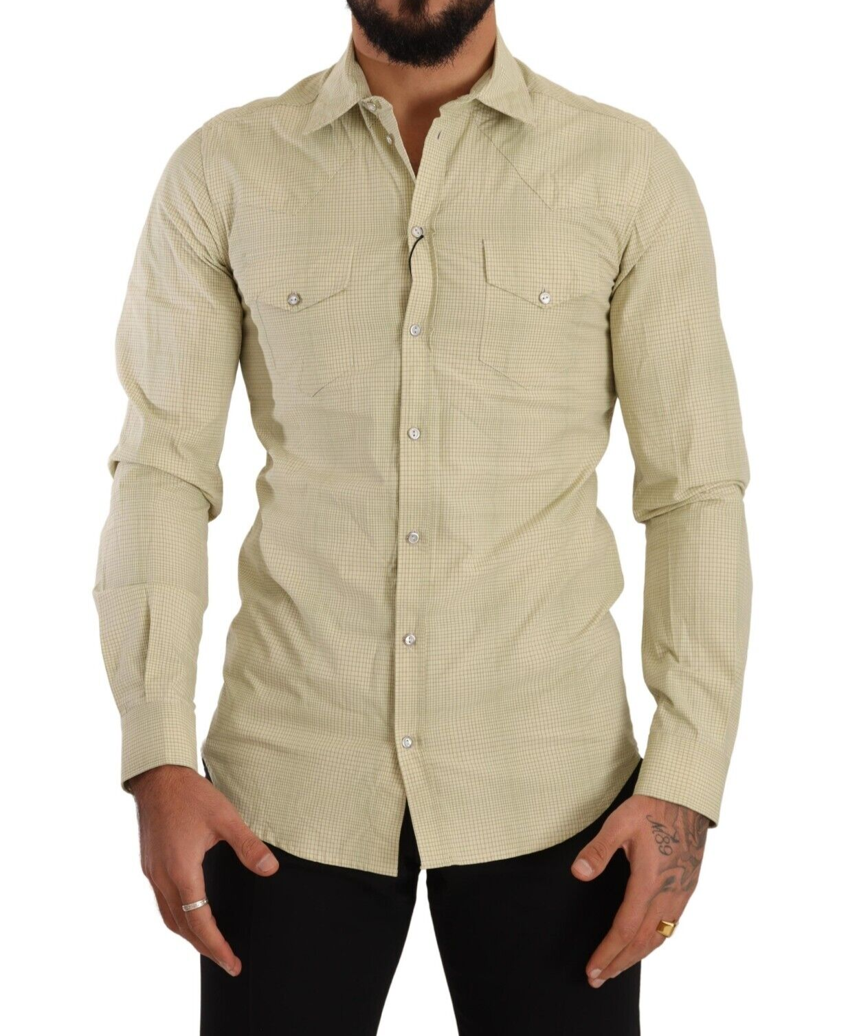 Dolce & Gabbana Yellow SICILIA Cotton Casual Slim Fit Shirt by Dolce & Gabbana