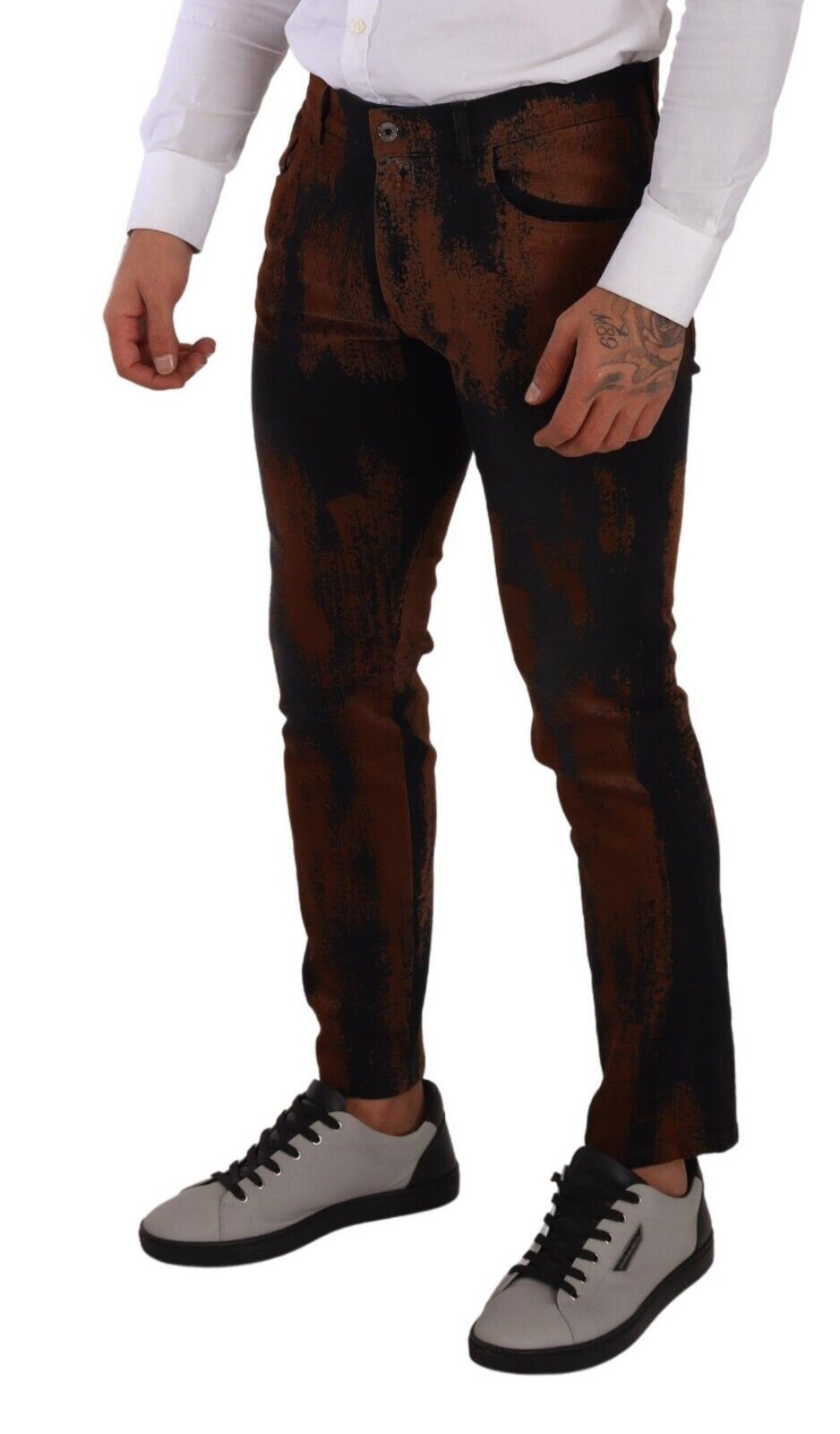 Jean slim tie-dye noir et marron chic Dolce & Gabbana