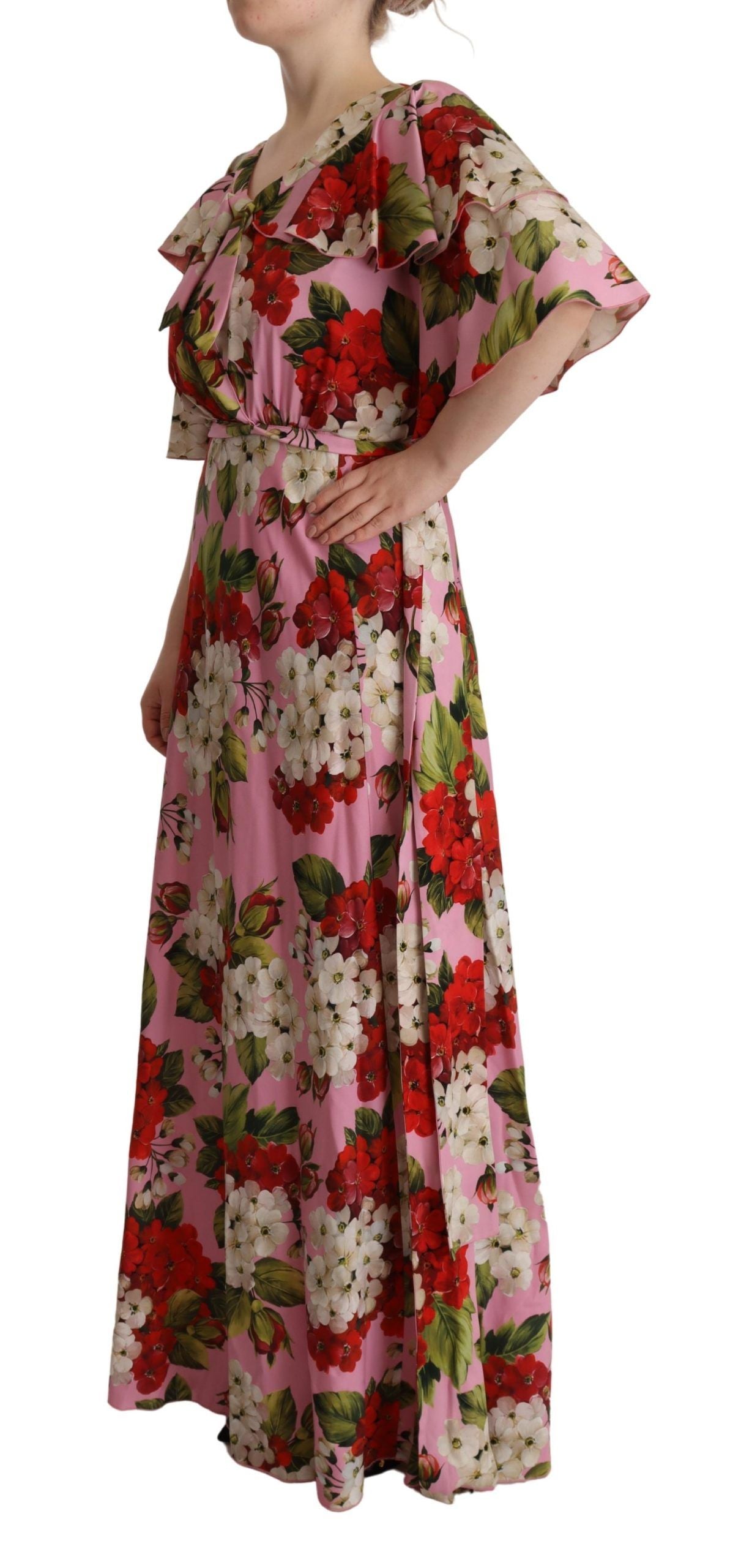 Dolce & Gabbana Pink Floral Silk Stretch Gown Maxi Dress by Dolce & Gabbana