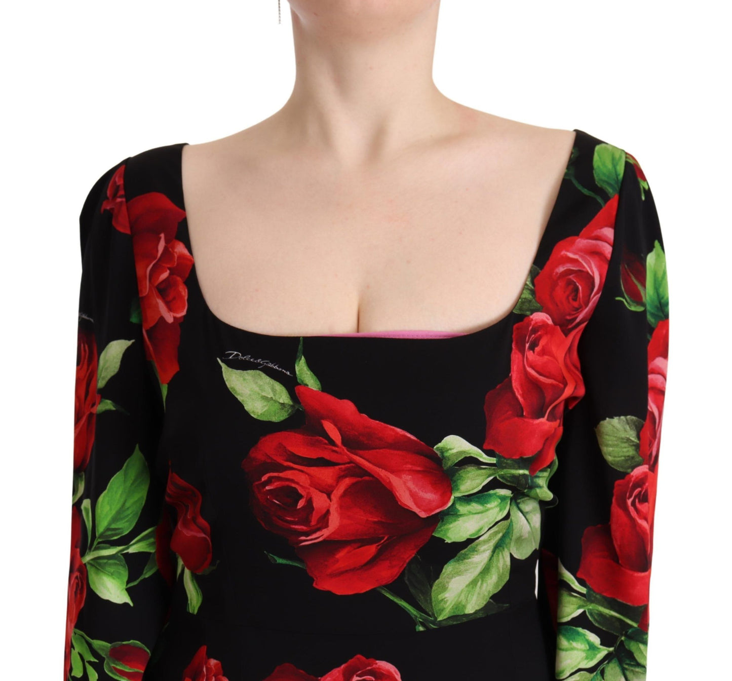 Dolce & Gabbana Black Red Roses Sheath Stretch Silk Dress by Dolce & Gabbana