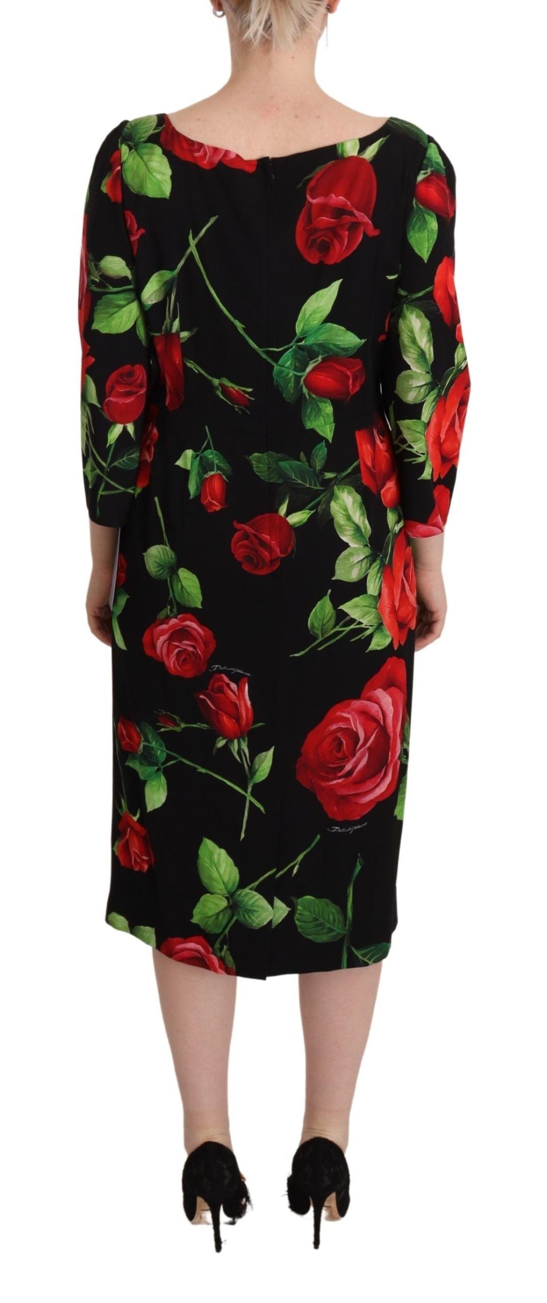Dolce & Gabbana Black Red Roses Sheath Stretch Silk Dress by Dolce & Gabbana