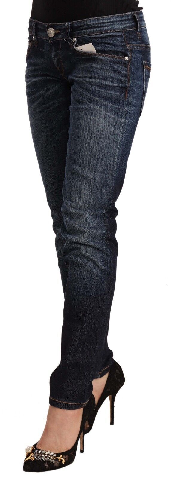 Eight Blue Washed Cotton Low Waist Skinny Denim Jeans