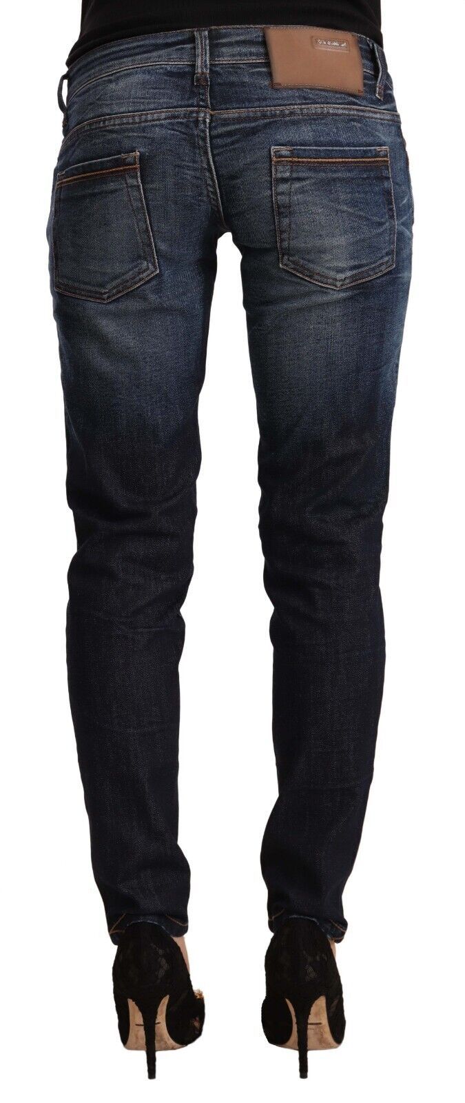 Eight Blue Washed Cotton Low Waist Skinny Denim Jeans