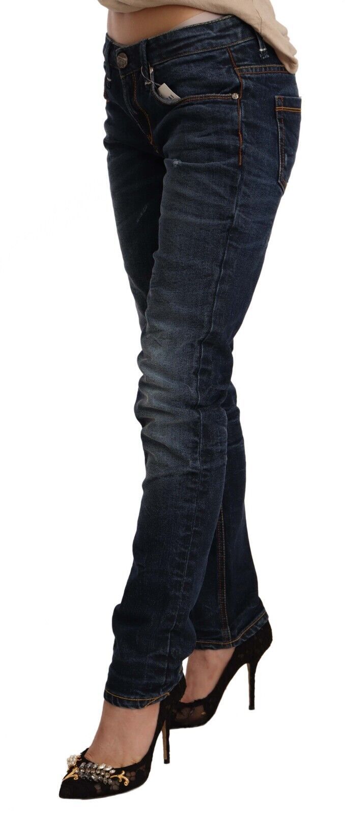 Eight Blue Washed Cotton Low Waist Skinny Denim Jeans