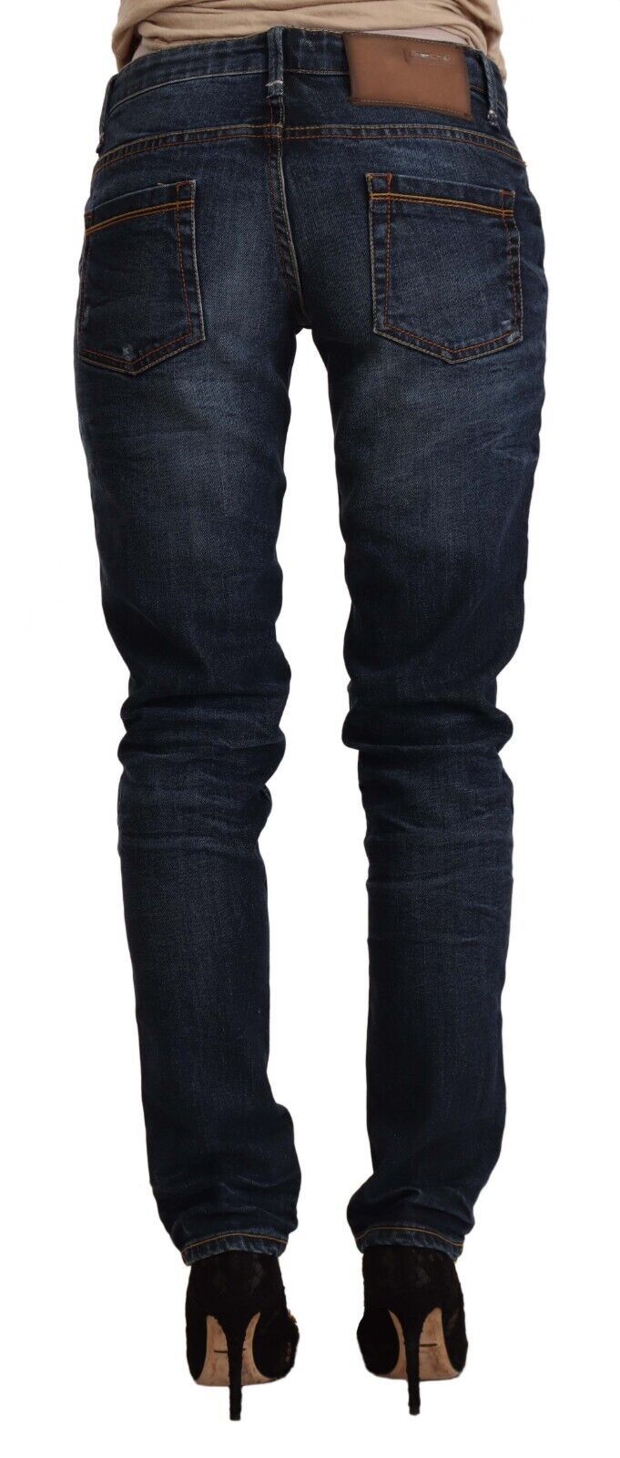 Eight Blue Washed Cotton Low Waist Skinny Denim Jeans
