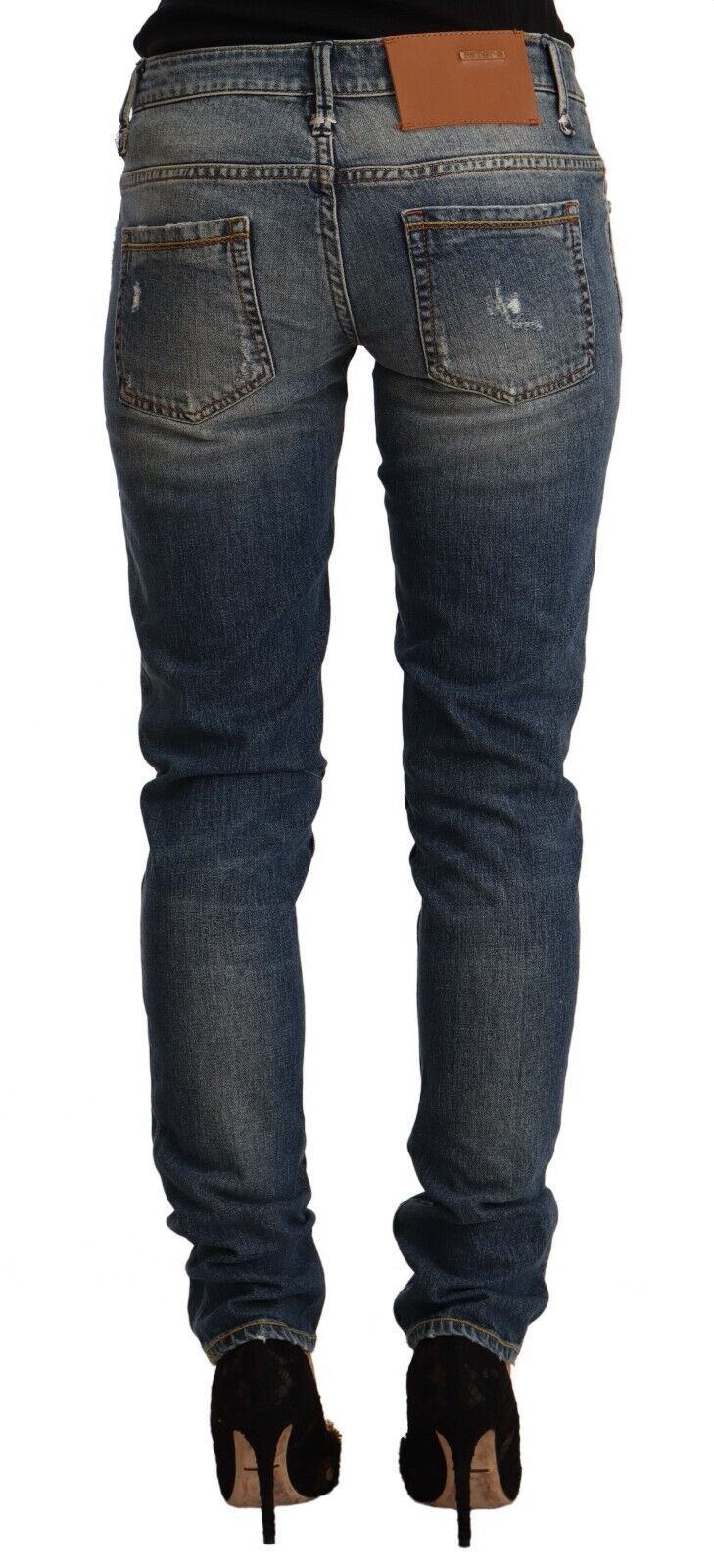 Jean skinny délavé bleu en coton mélangé