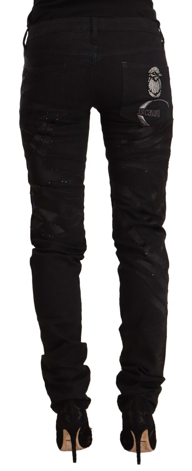 Just Cavalli Black Mid Waist Embellished Skinny Jeans by Just Cavalli