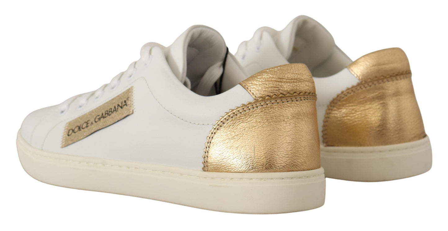 Baskets élégantes en cuir blanc avec détails dorés Dolce & Gabbana
