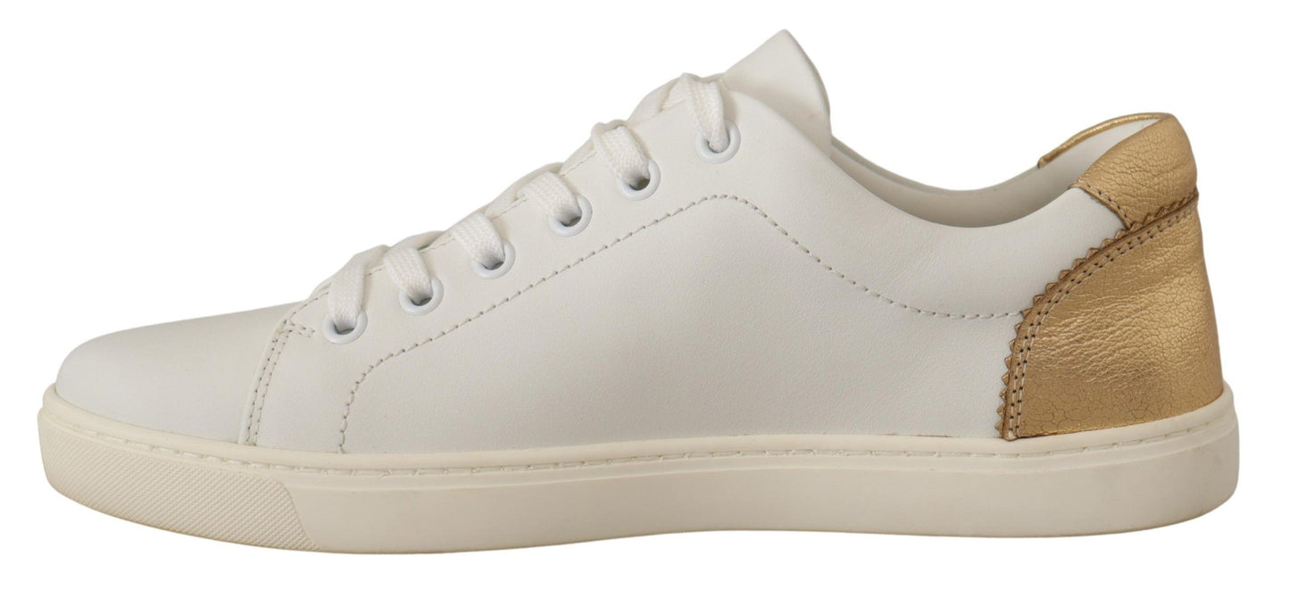 Baskets élégantes en cuir blanc avec détails dorés Dolce & Gabbana