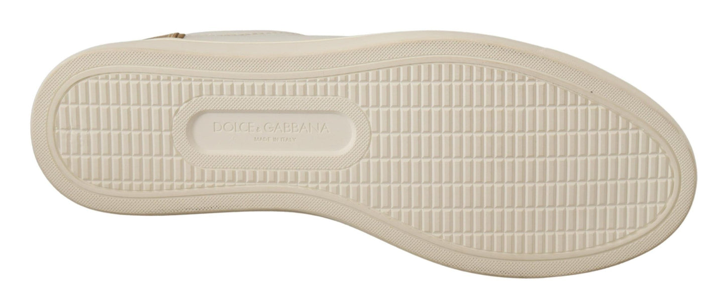 Baskets élégantes en cuir blanc avec détails dorés Dolce & Gabbana