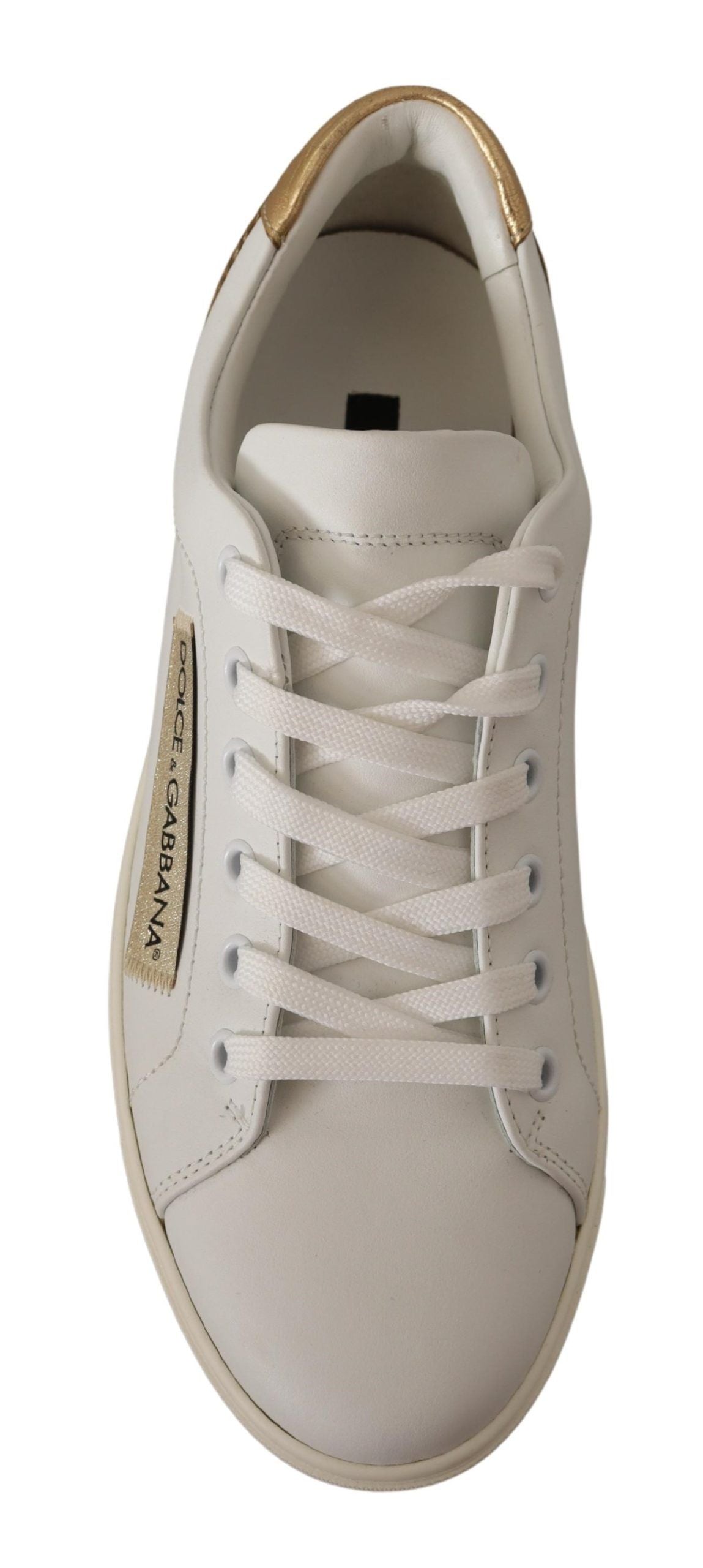 Baskets élégantes en cuir blanc avec détails dorés Dolce & Gabbana