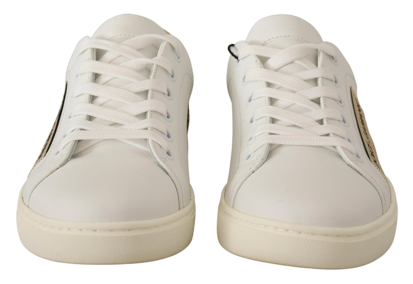 Baskets élégantes en cuir blanc avec détails dorés Dolce & Gabbana