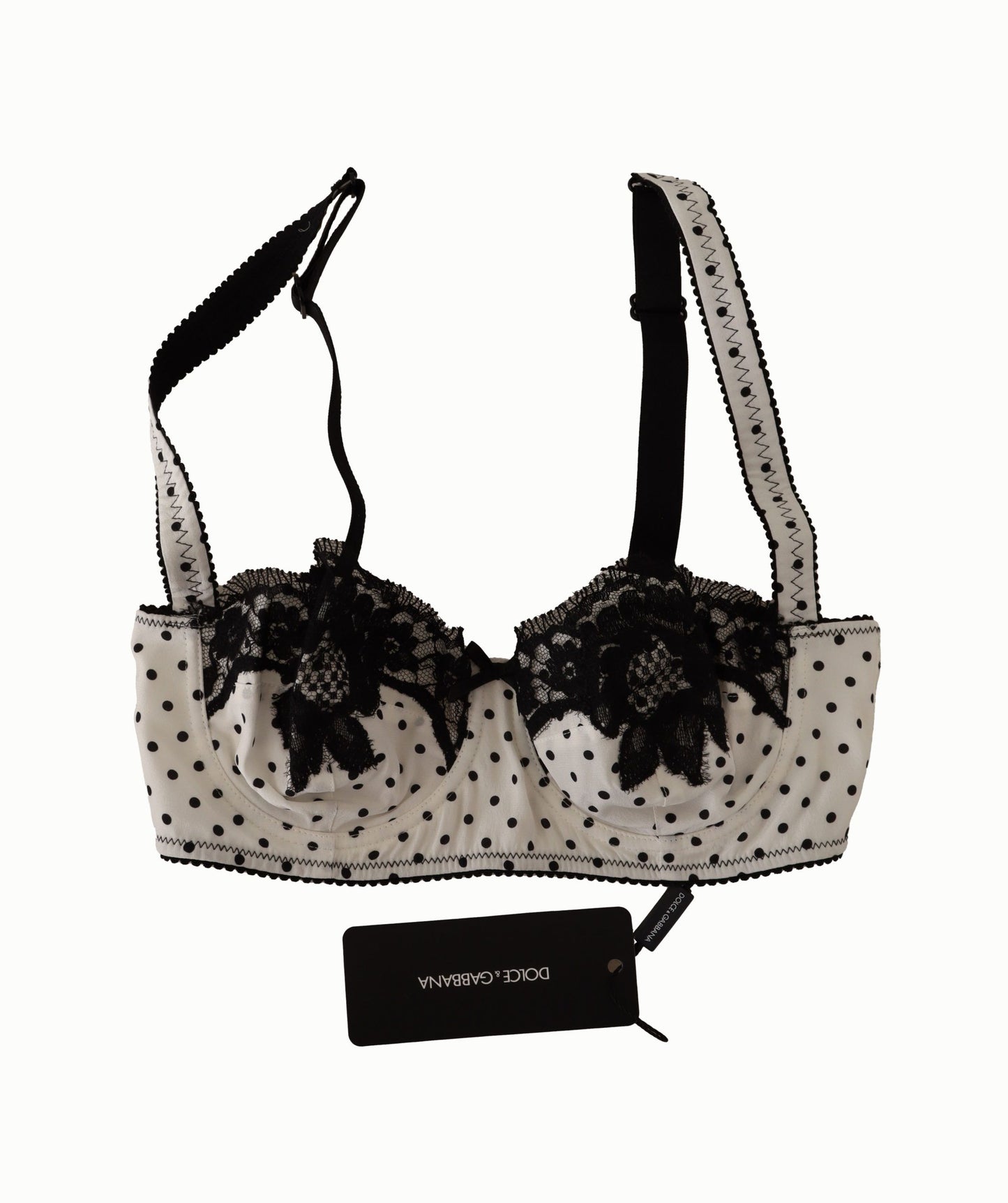 Soutien-gorge élégant en dentelle blanche et soie à pois Dolce & Gabbana