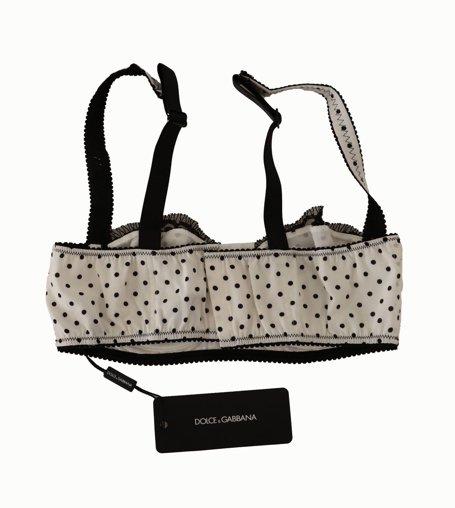 Soutien-gorge élégant en dentelle blanche et soie à pois Dolce & Gabbana