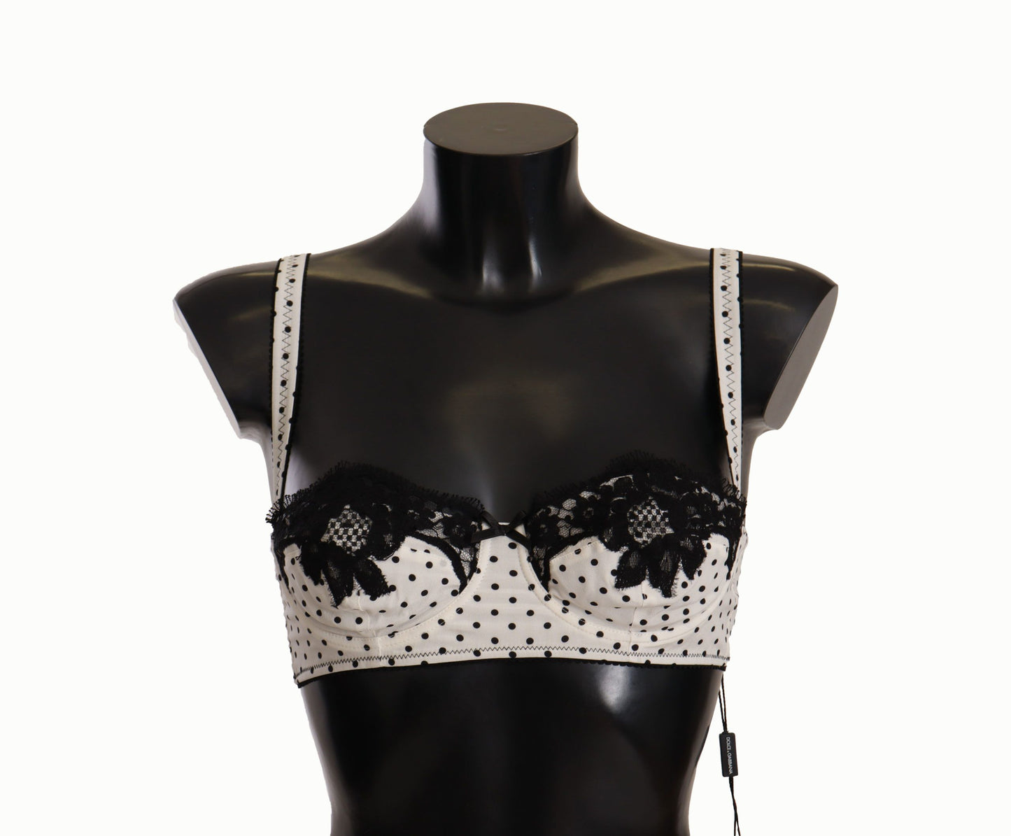 Soutien-gorge élégant en dentelle blanche et soie à pois Dolce & Gabbana