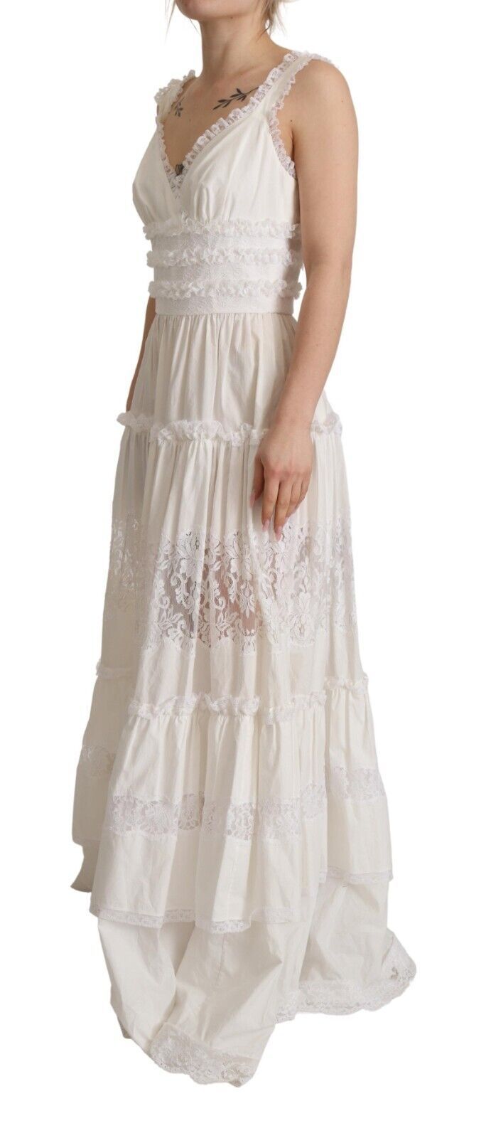 Dolce & Gabbana White Cotton Tiered Long Maxi A-line Dress by Dolce & Gabbana