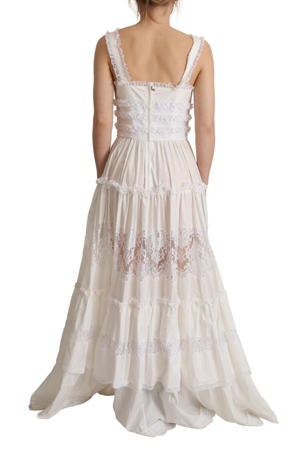 Dolce & Gabbana White Cotton Tiered Long Maxi A-line Dress by Dolce & Gabbana