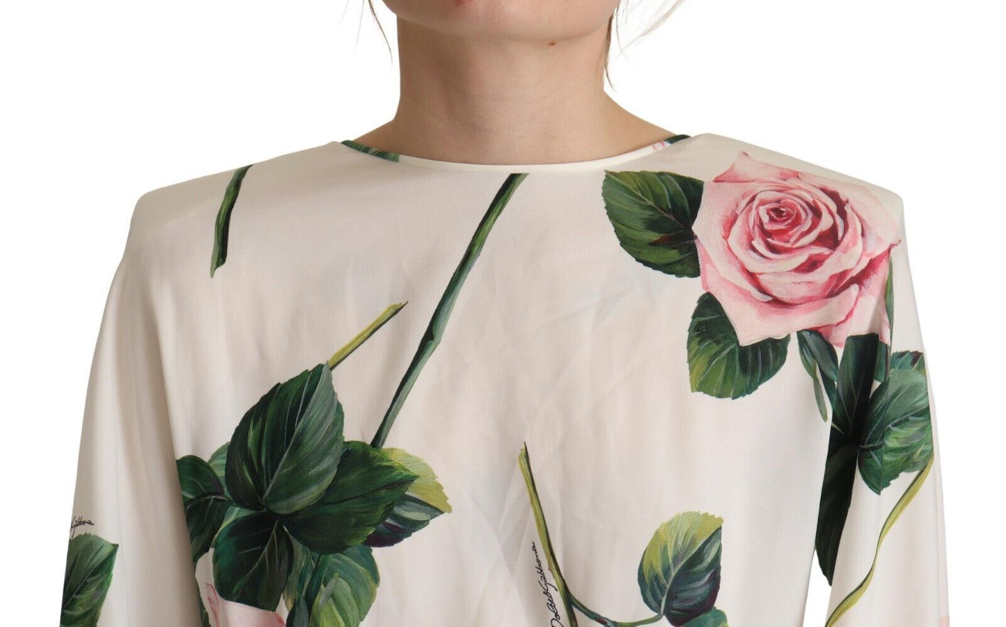 Dolce & Gabbana White Rose Print Long Sleeves A-line Dress by Dolce & Gabbana