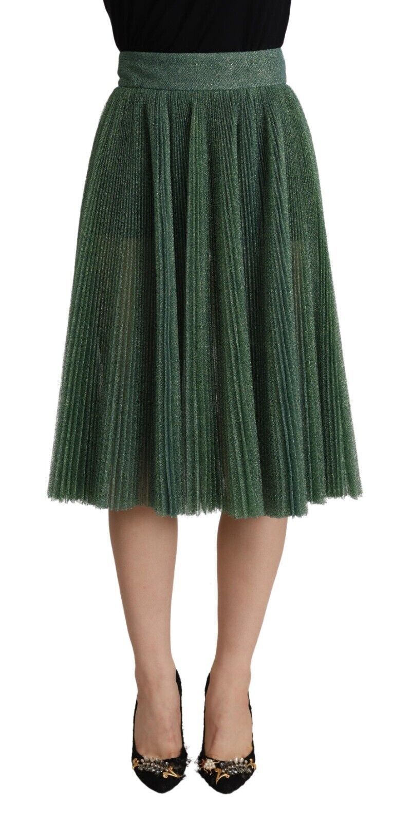 Jupe midi plissée trapèze vert métallisé Dolce & Gabbana