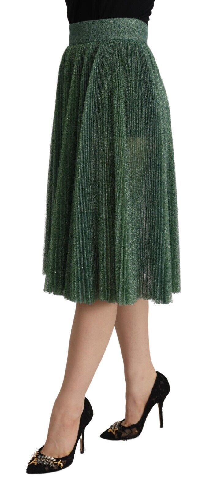 Jupe midi plissée trapèze vert métallisé Dolce & Gabbana