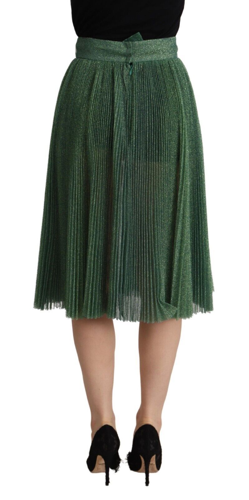 Jupe midi plissée trapèze vert métallisé Dolce & Gabbana
