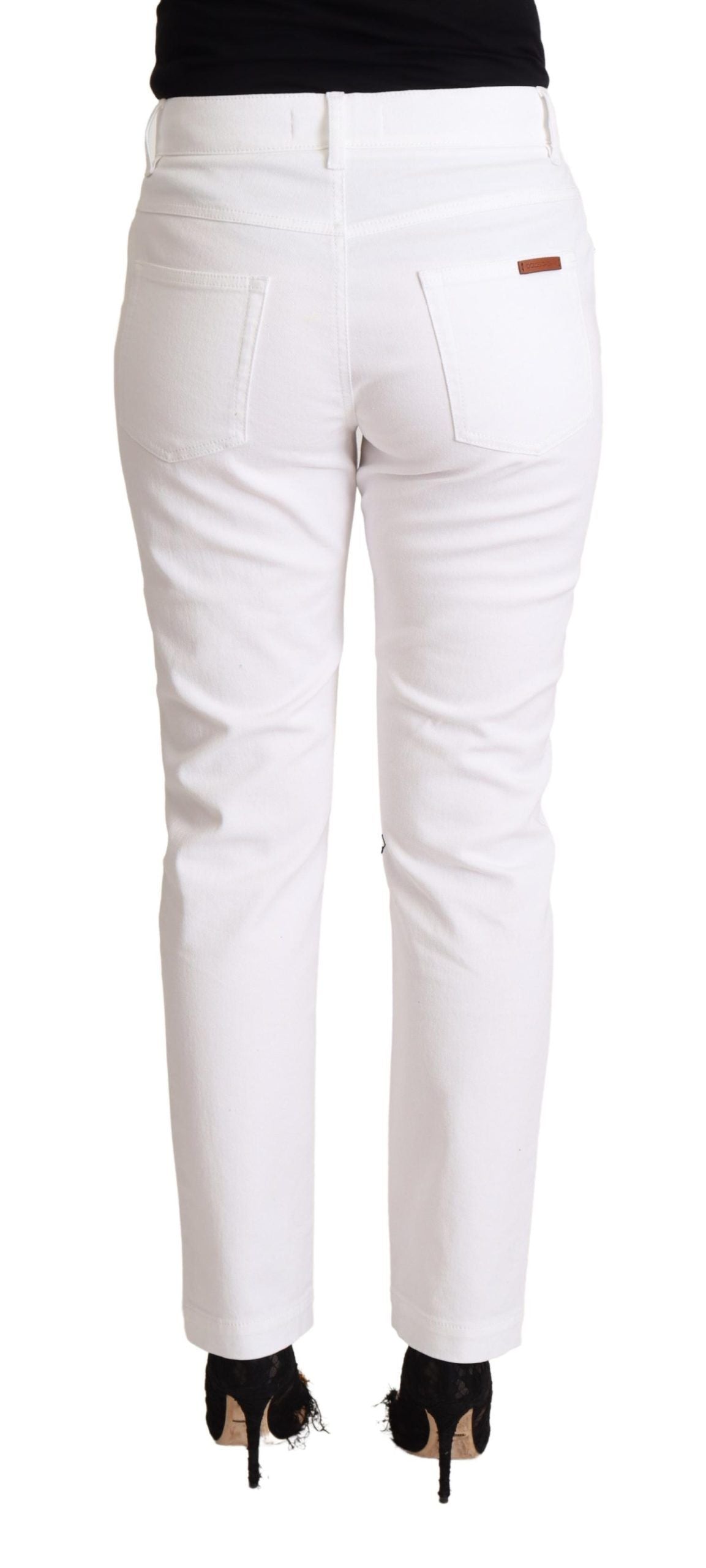 Dolce & Gabbana White Cotton Mid Waist Denim Tapered Jeans by Dolce & Gabbana
