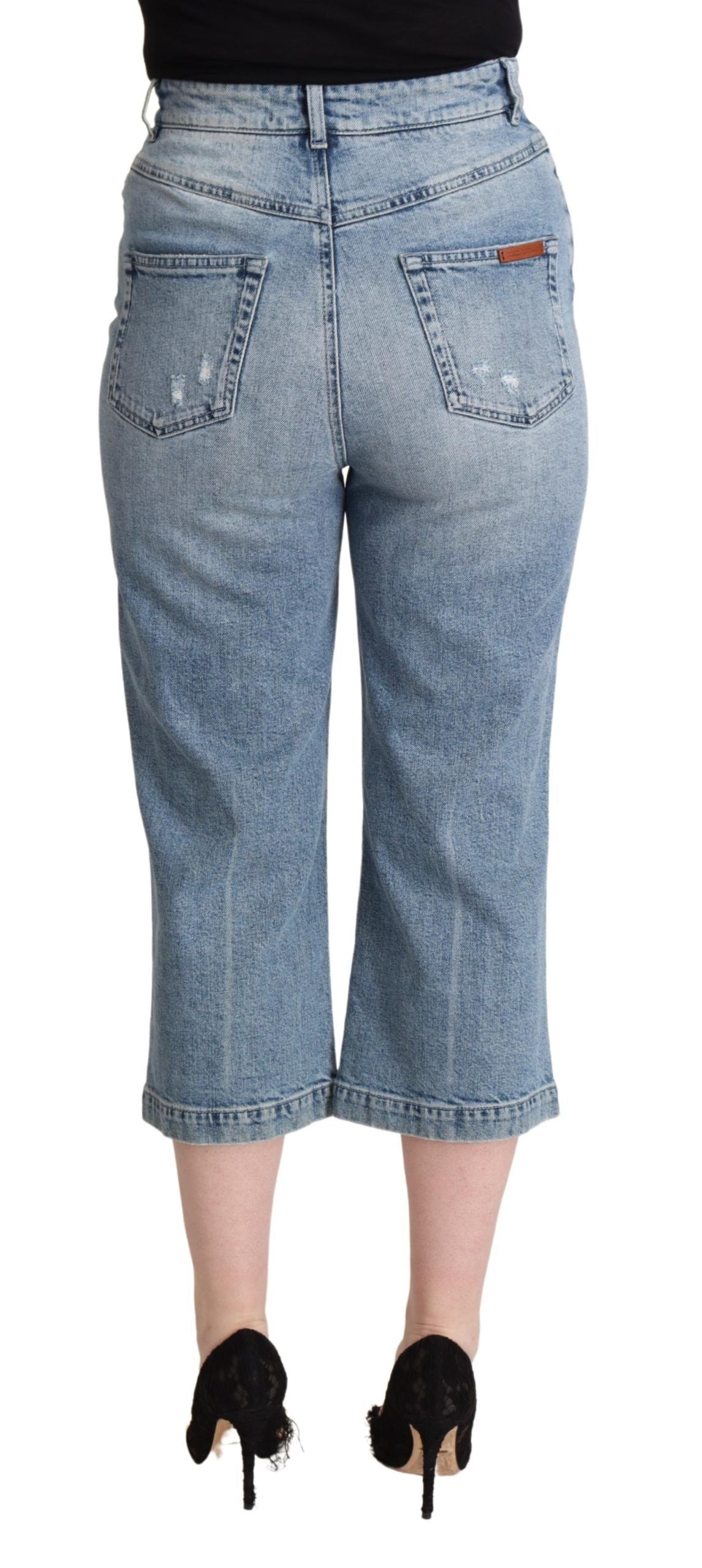 Dolce & Gabbana Blue Tattered Cotton Denim Capri Cropped Jeans by Dolce & Gabbana