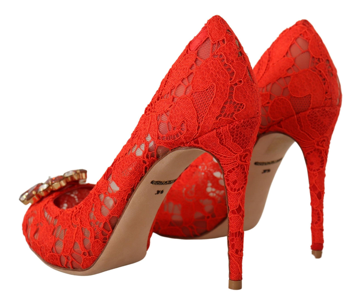 Escarpins à talons en dentelle Taormina en cristal rouge Dolce & Gabbana