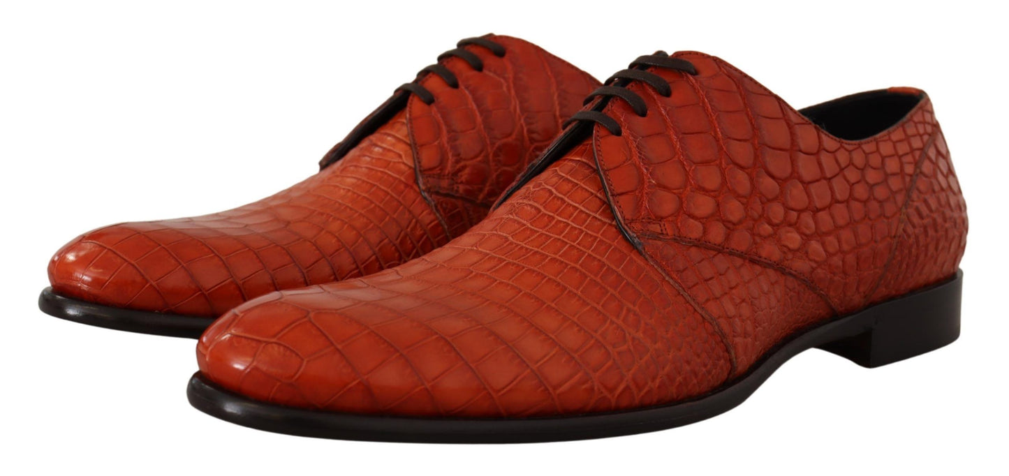 Chaussures habillées à lacets en cuir croco orange exotique Dolce & Gabbana