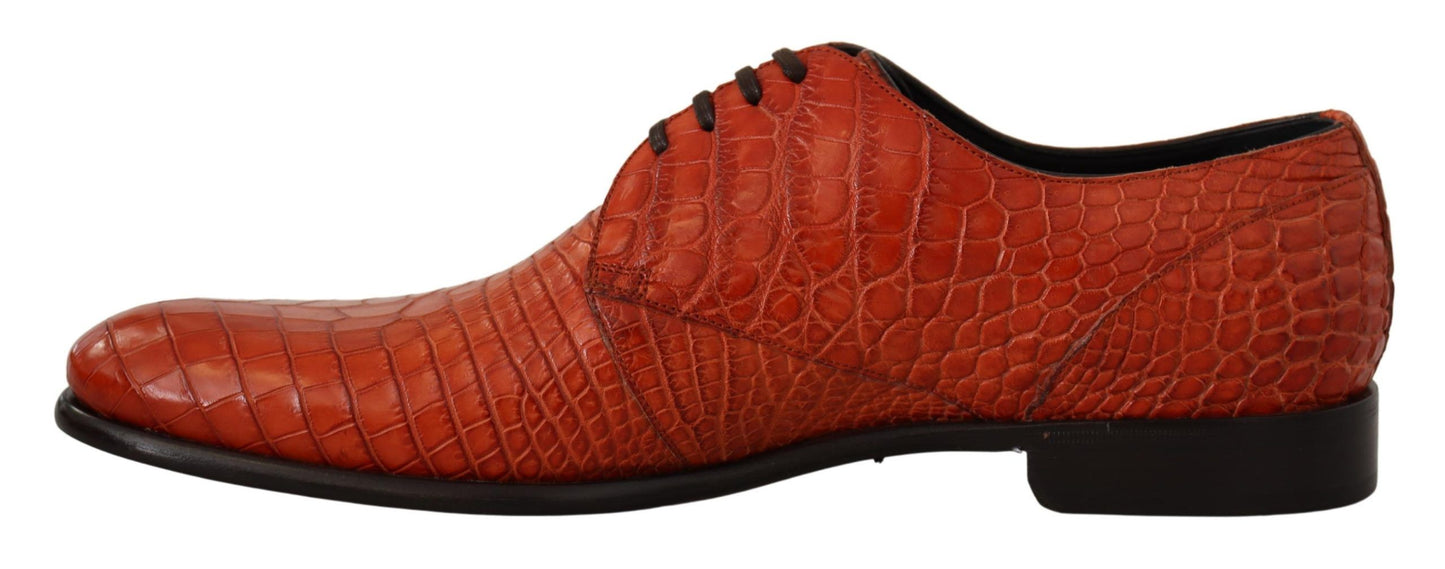 Chaussures habillées à lacets en cuir croco orange exotique Dolce & Gabbana