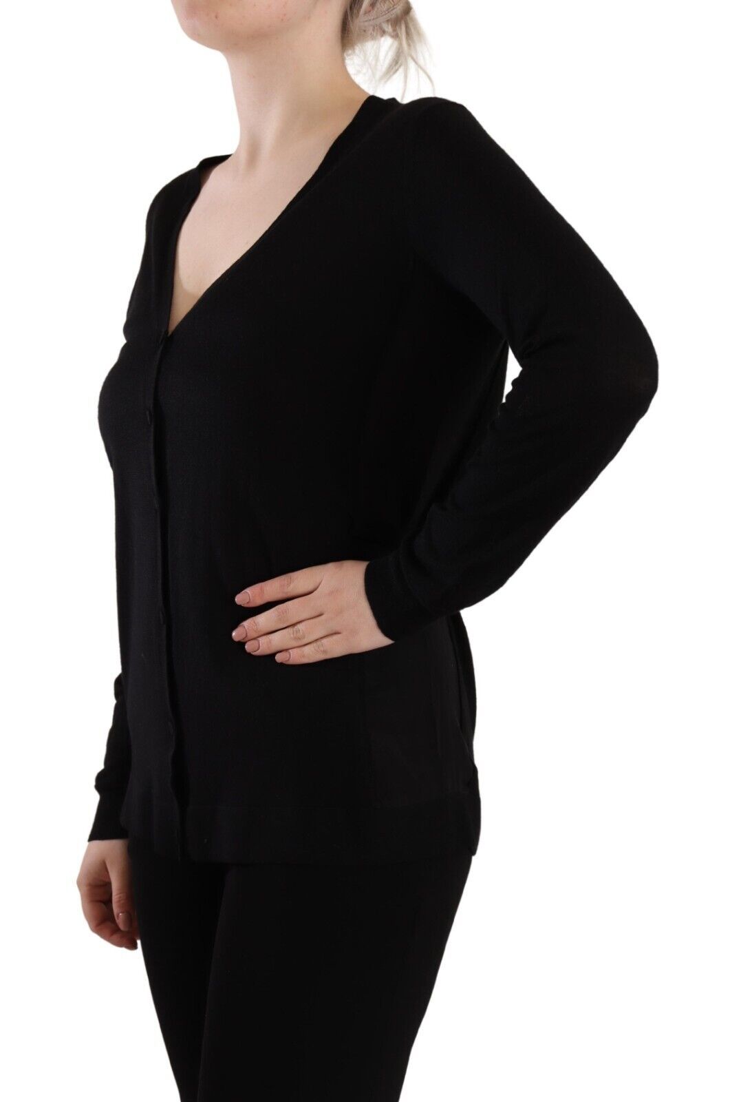 Pull en laine noir élégant à col en V Dolce & Gabbana