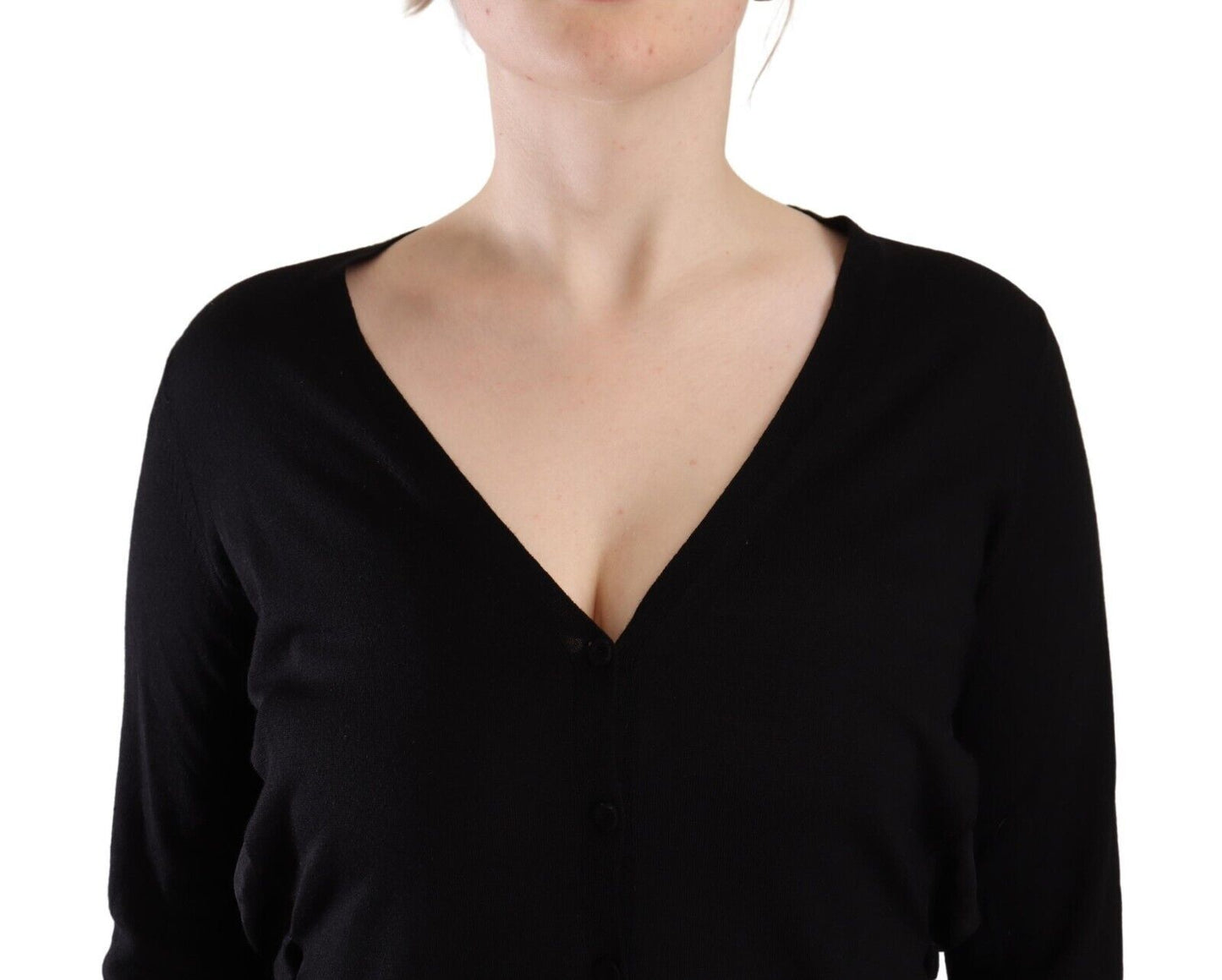 Pull en laine noir élégant à col en V Dolce & Gabbana
