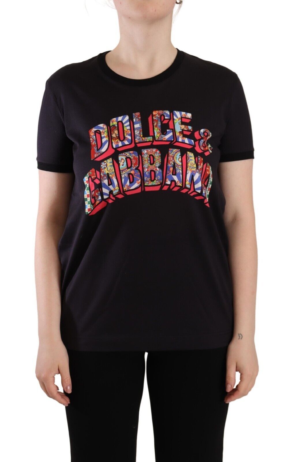T-shirt ras du cou noir chic Dolce & Gabbana avec logo