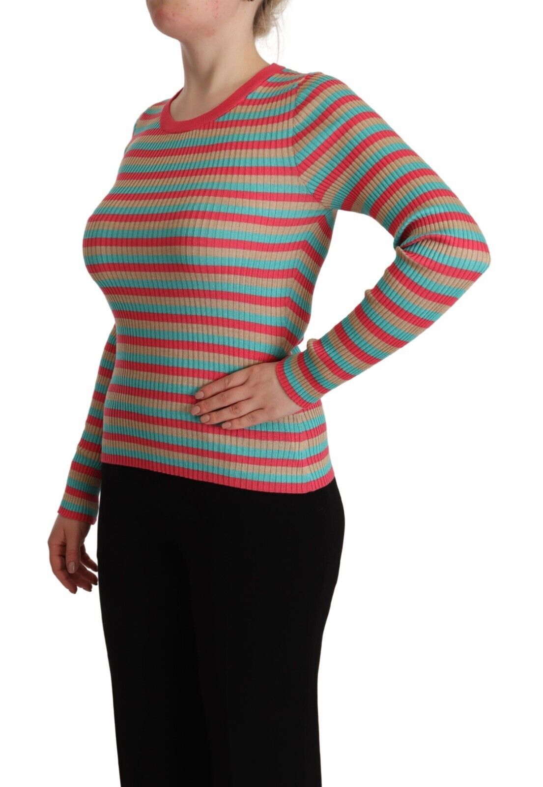 Pull ras du cou en soie rayée élégant Dolce & Gabbana