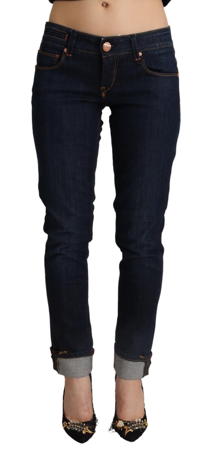 Eight Blue Cotton Low Waist Slim Fit Denim Women Trouser Jeans