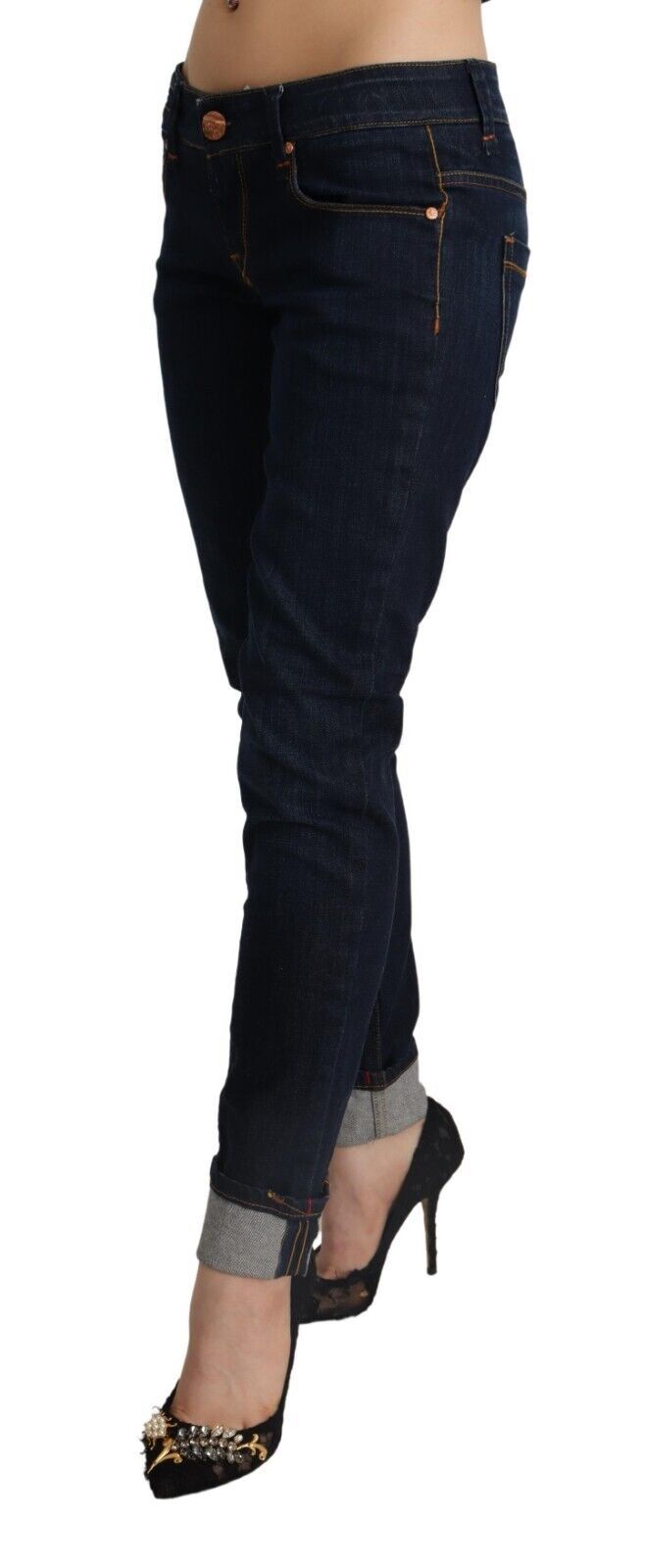 Eight Blue Cotton Low Waist Slim Fit Denim Women Trouser Jeans