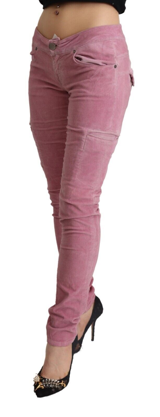 Eight Pink Cotton Low Waist Skinny Denim Cargo Jeans