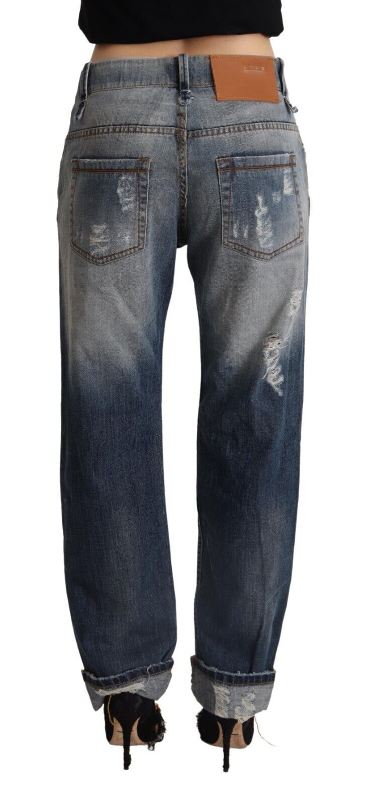 Eight Blue Tattered Mid Waist Straight Denim Cotton Jeans