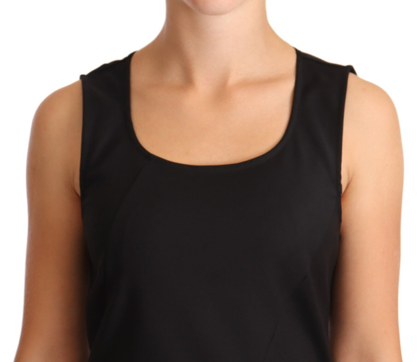 Patrizia Pepe Black Cotton Blend Sleeveless Knee Length Sheath Dress by Patrizia Pepe