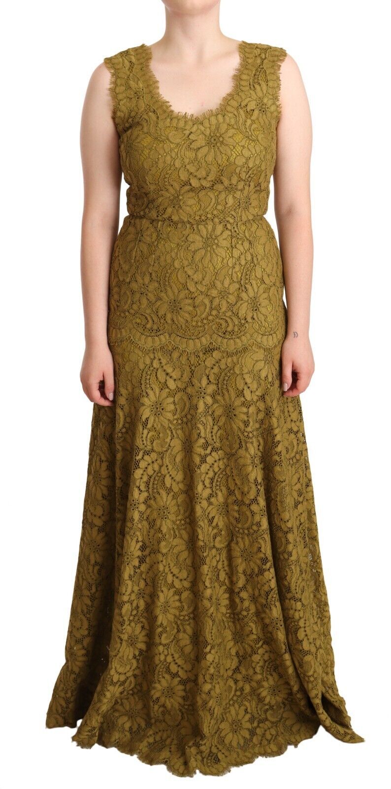 Dolce & Gabbana Brown Floral Lace Maxi Floor Length Dress by Dolce & Gabbana