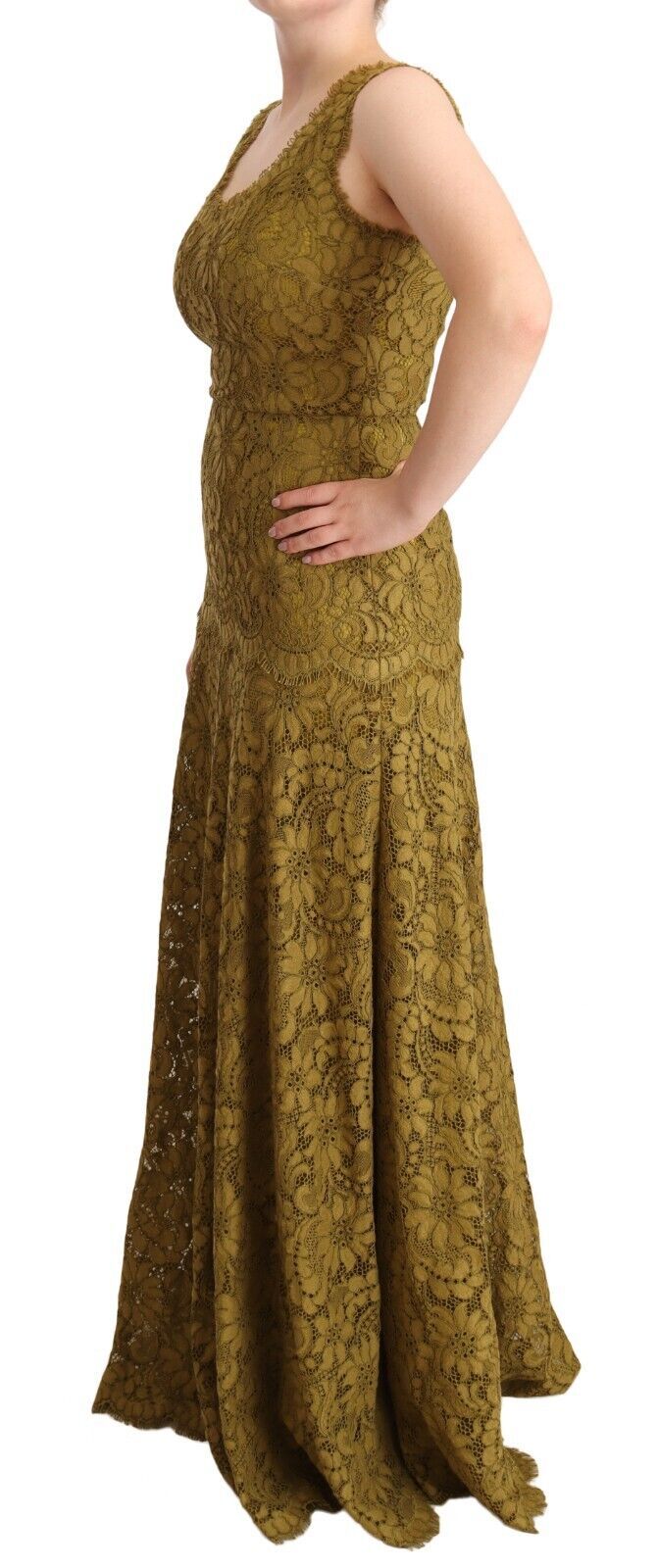 Dolce & Gabbana Brown Floral Lace Maxi Floor Length Dress by Dolce & Gabbana